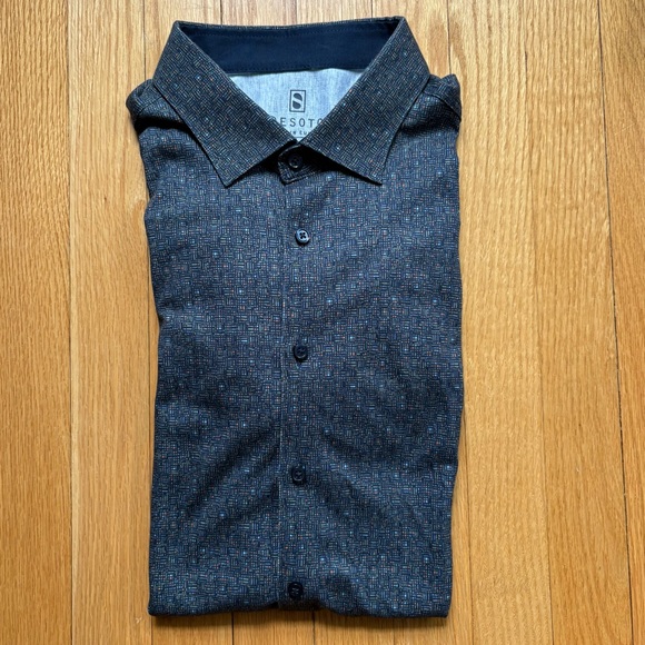 Desoto Men’s Long Sleeve Button Down Shirt Large Blue Green Unique Pattern - Picture 1 of 5